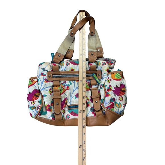 Lily Bloom Birds and Flowers Satchel Print Canvas & Faux Leather Tote Bag - Picture 3 of 8